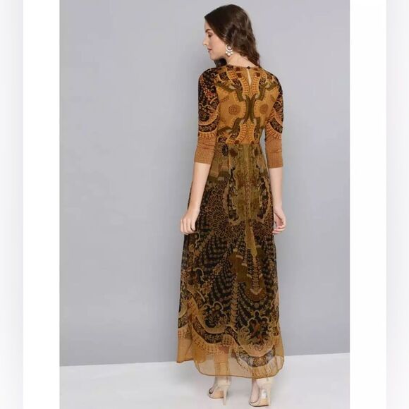 Label Ritu Kumar Gold Full Sleeves Long Fairy Dress M - Picture 3 of 12
